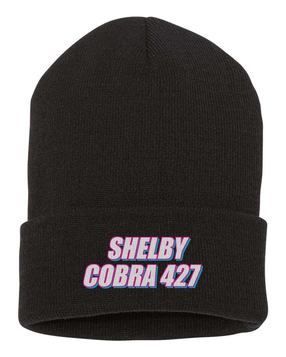 Shelby Cobra 427 black beanie front view with car name