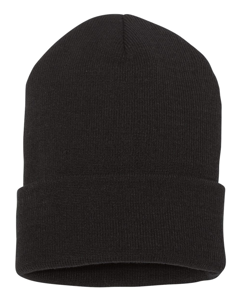 black beanie front view, plain
