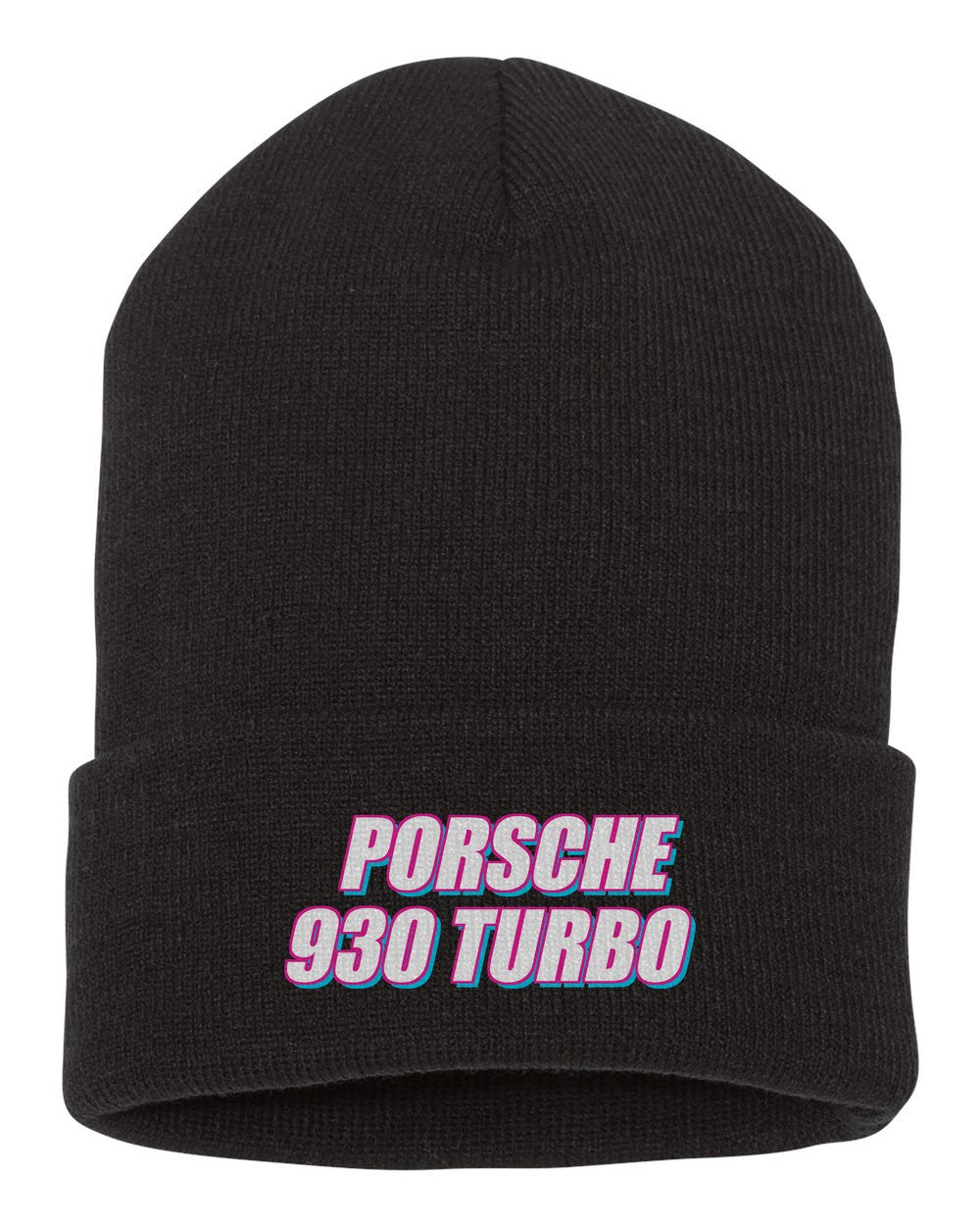 Porsche 930 Turbo black beanie front view with car name
