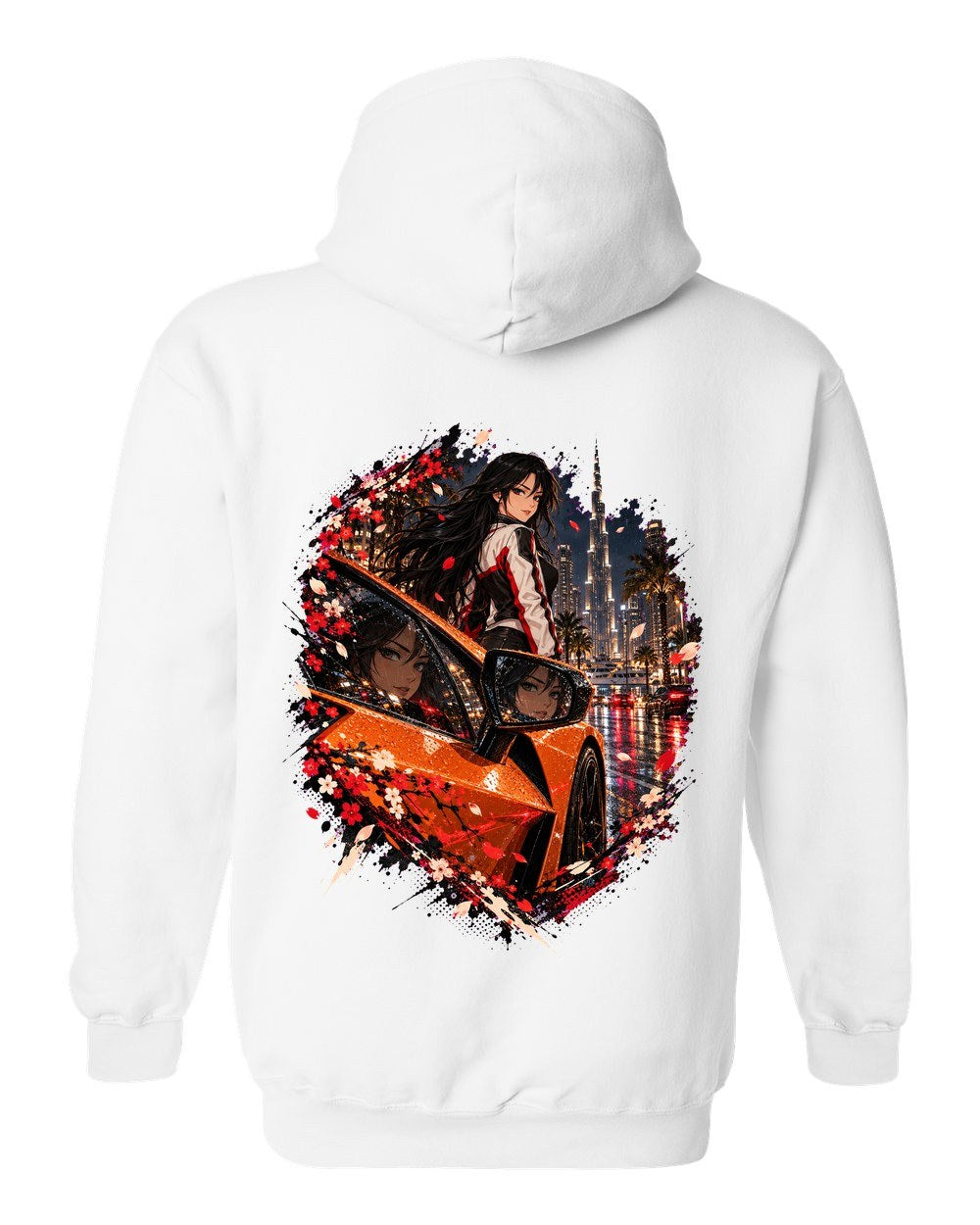 Lamborghini Revuelto Anime Girl Pull Over Hoodie White back