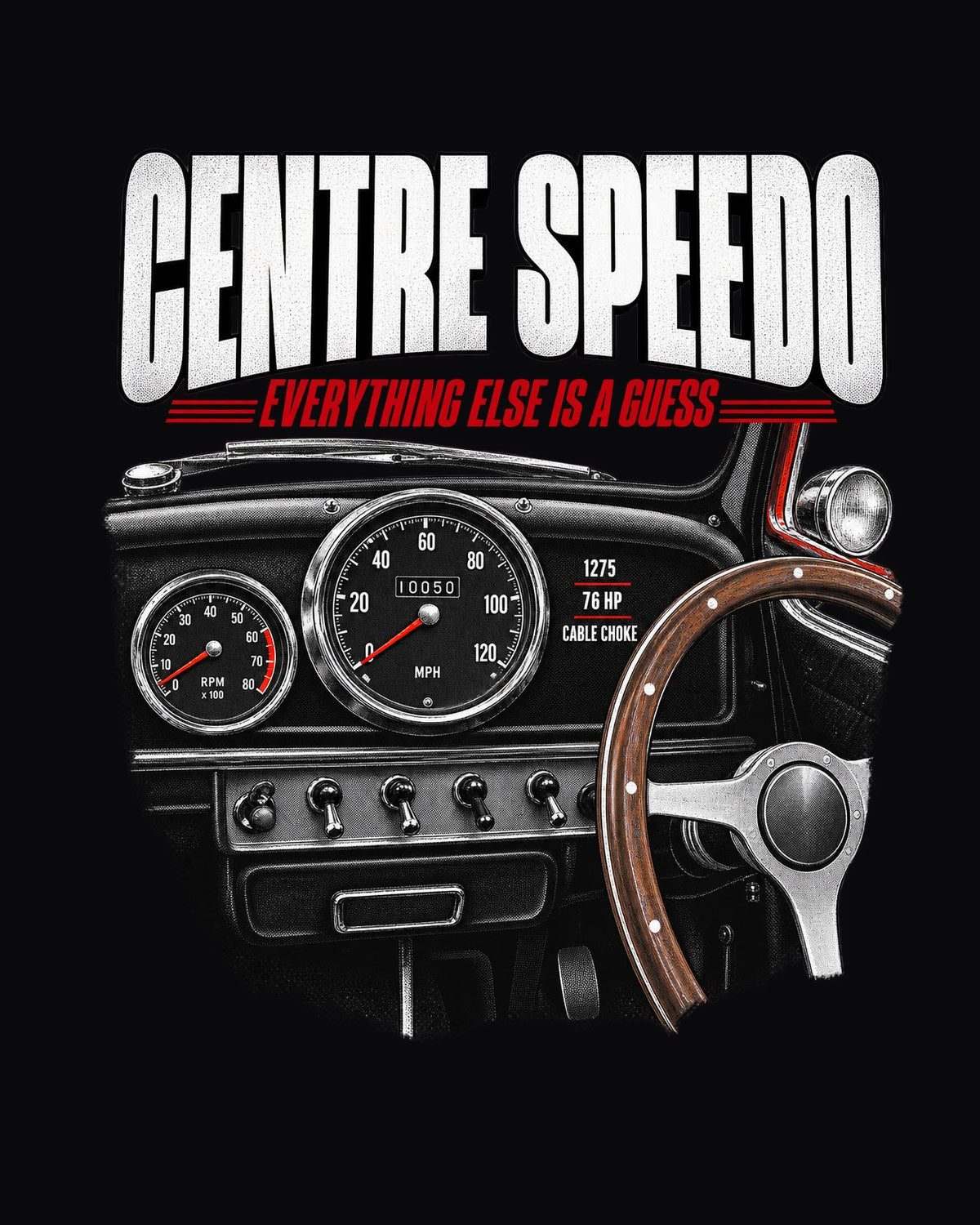 Classic Mini Cooper S 1275 Cockpit Shirt, Centre Speedo Car Gift design only