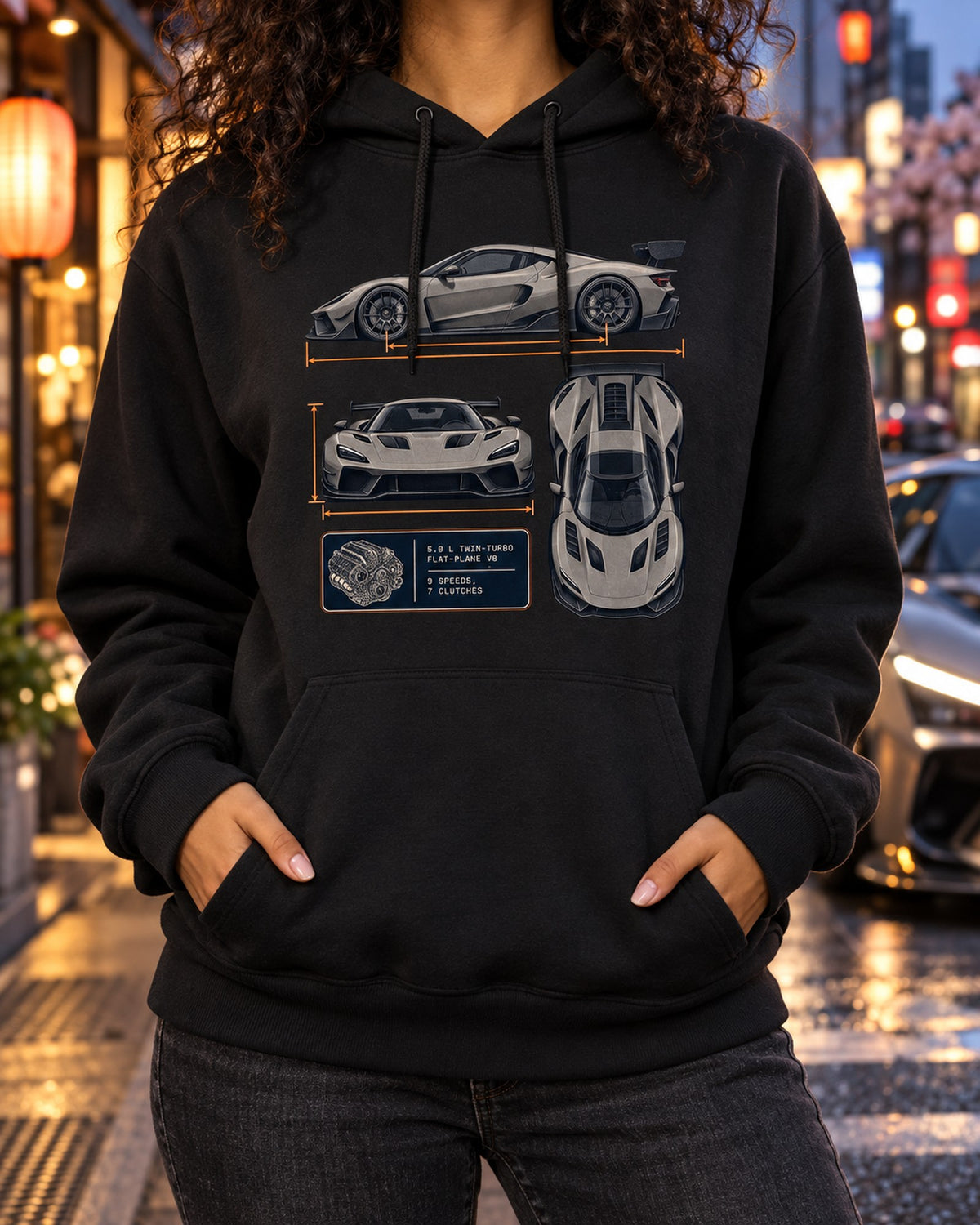 Koenigsegg Jesko Attack Three-View Spec Sheet Shirt, V8 Gift Pull Over Hoodie Black worn hero