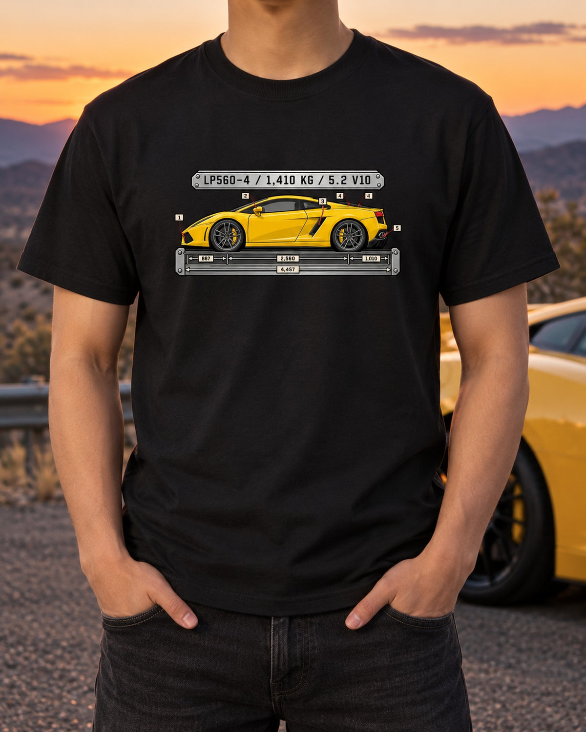 Gallardo LP560-4 Data Plate Shirt, Spec Sheet Car Tee T-Shirt Black worn hero