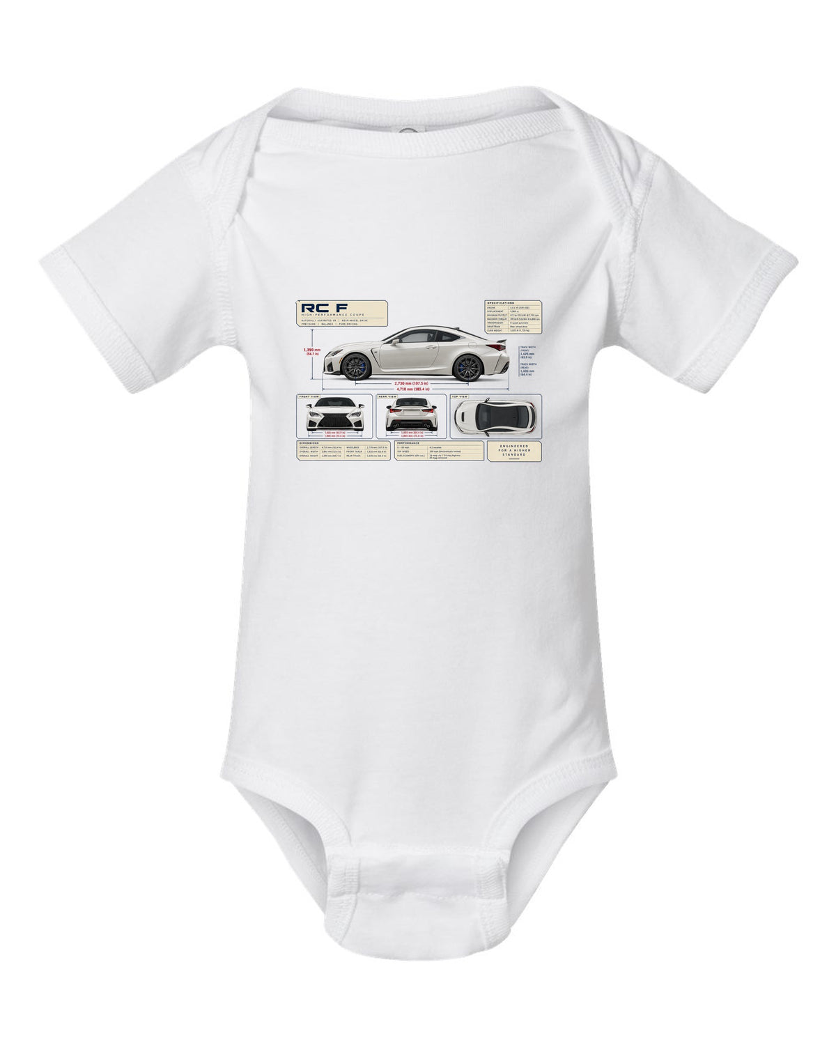 Rear lamp macro of the Lexus LC 500 at night white baby onesie front view with the design