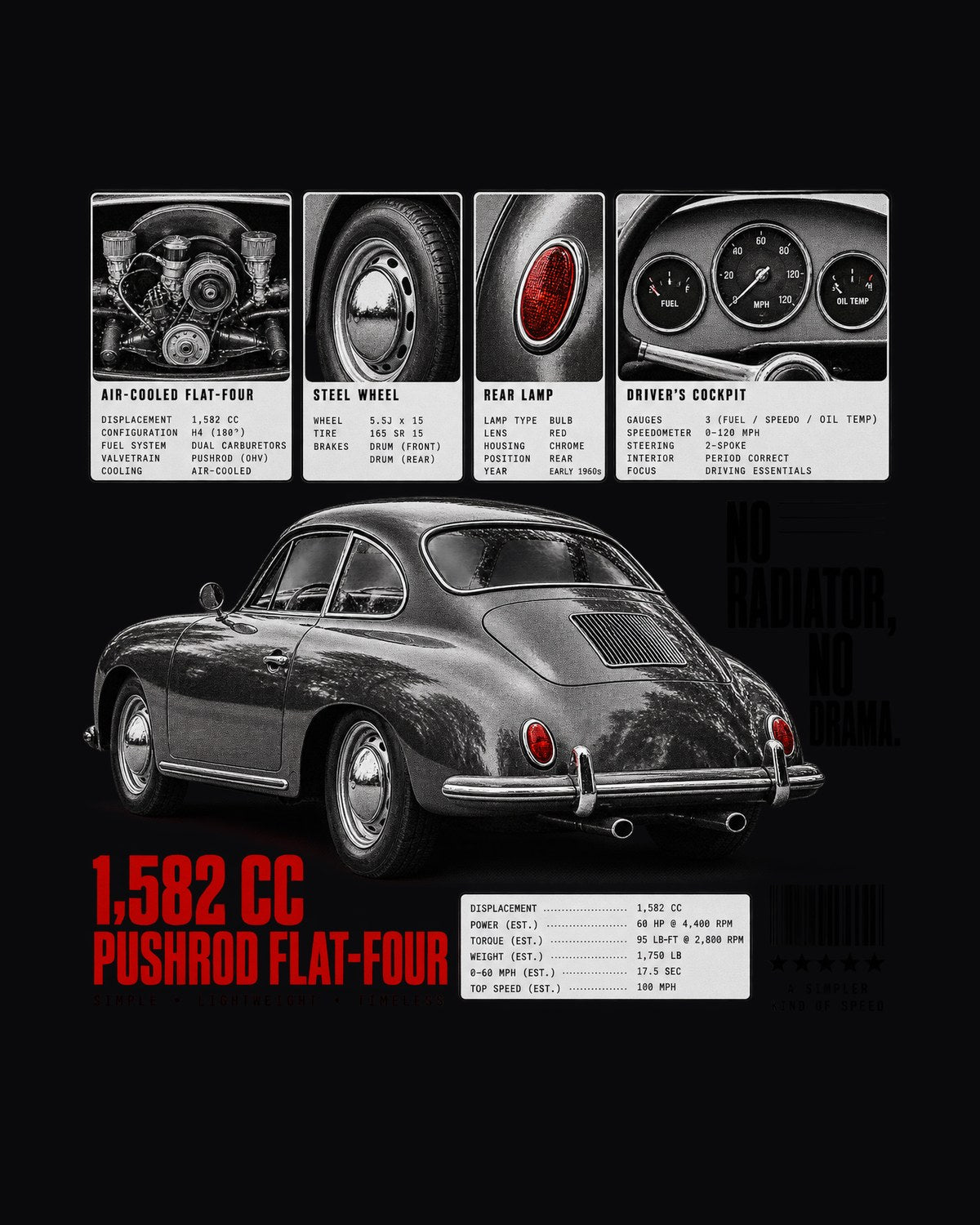 Porsche 356 B Coupe No Radiator Dossier Shirt, Air-Cooled Gift design only