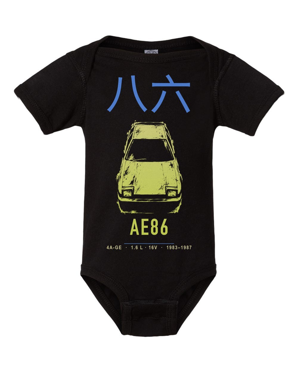 AE86 artwork black baby onesie front view