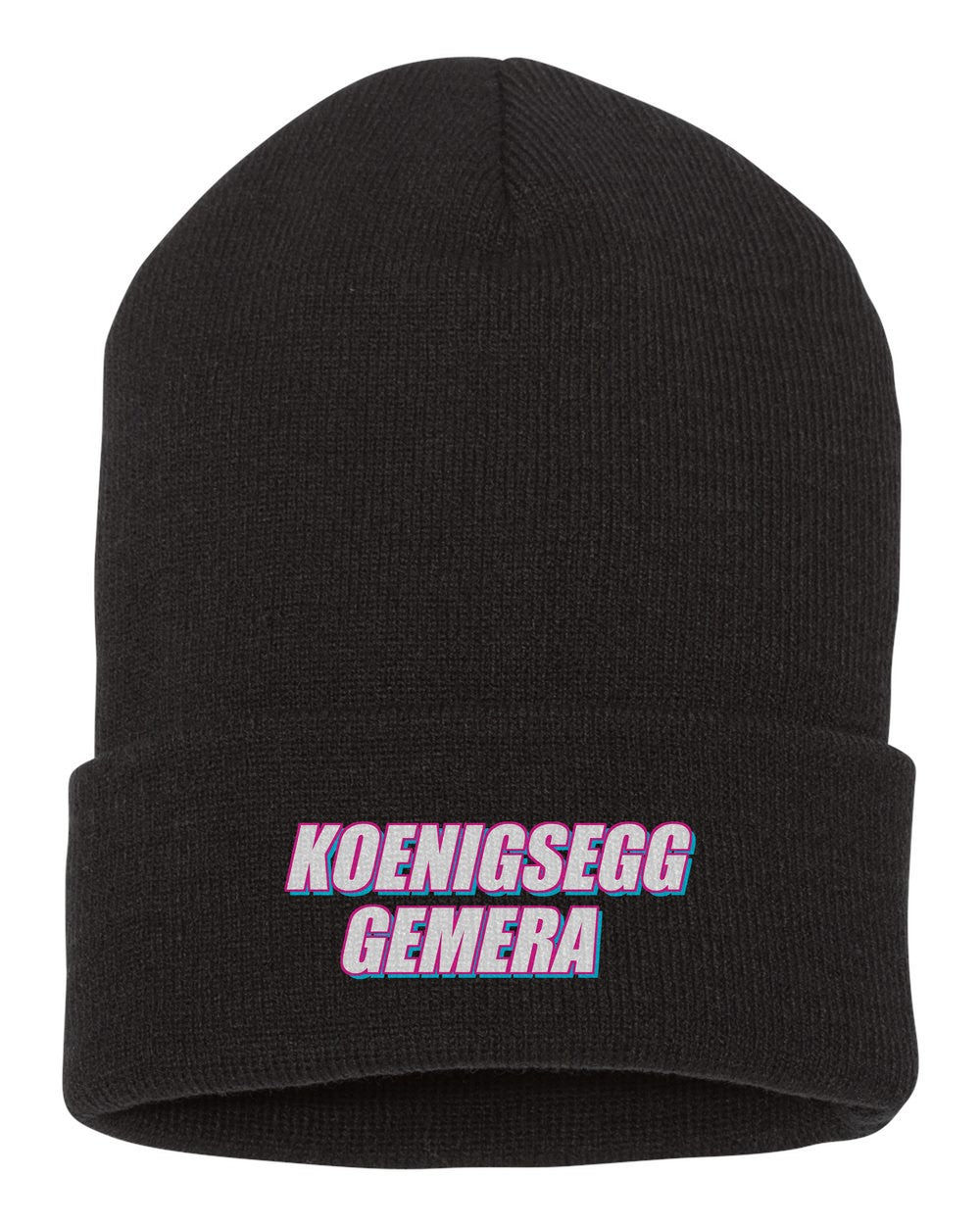 Koenigsegg Gemera black beanie front view with car name