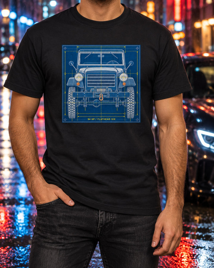 Dodge Power Wagon WM300 Flat Fender Cyanotype Grille Shirt T-Shirt Black worn hero