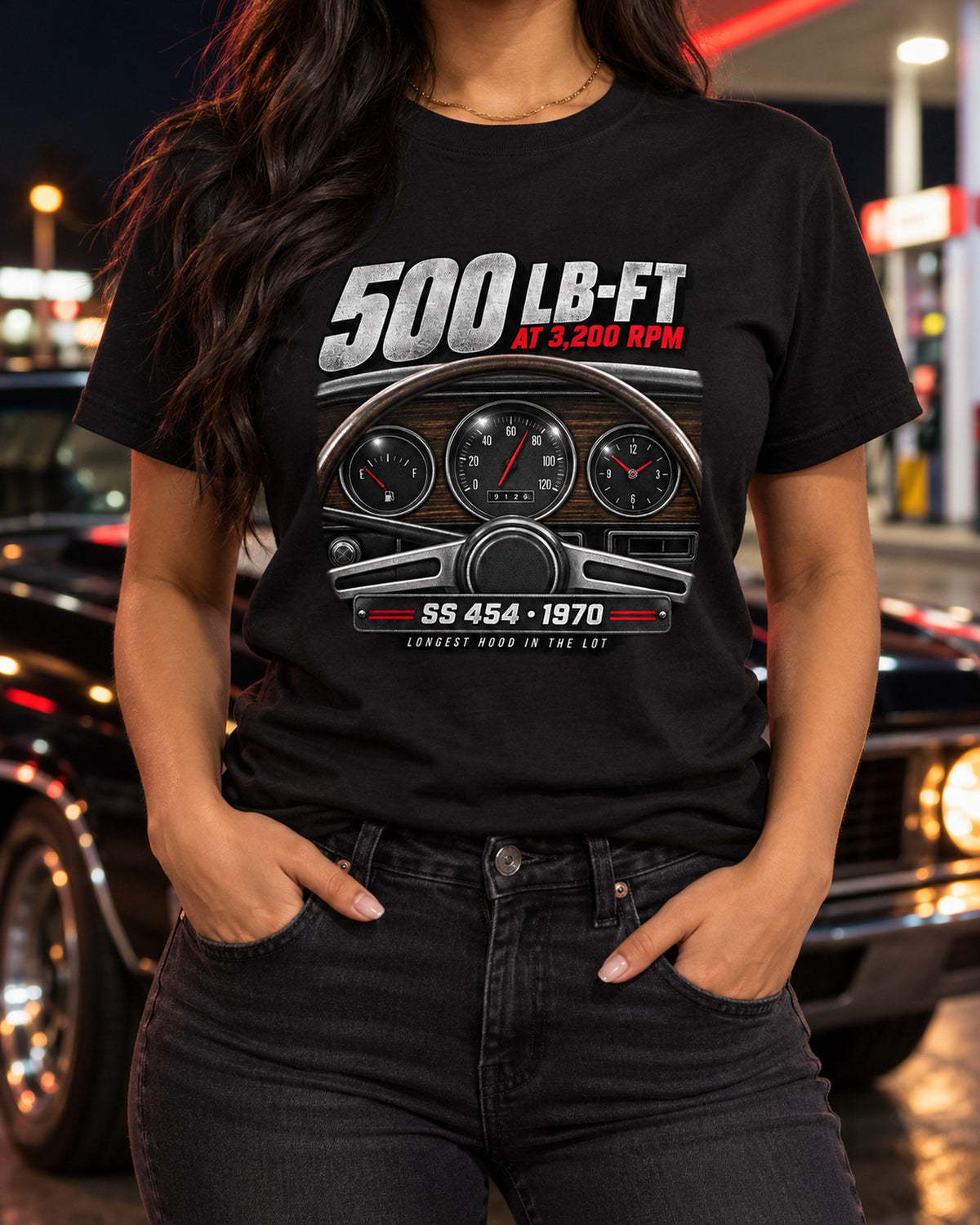 1970 Monte Carlo SS 454 Torque Gauge Cockpit Shirt T-Shirt Black worn hero