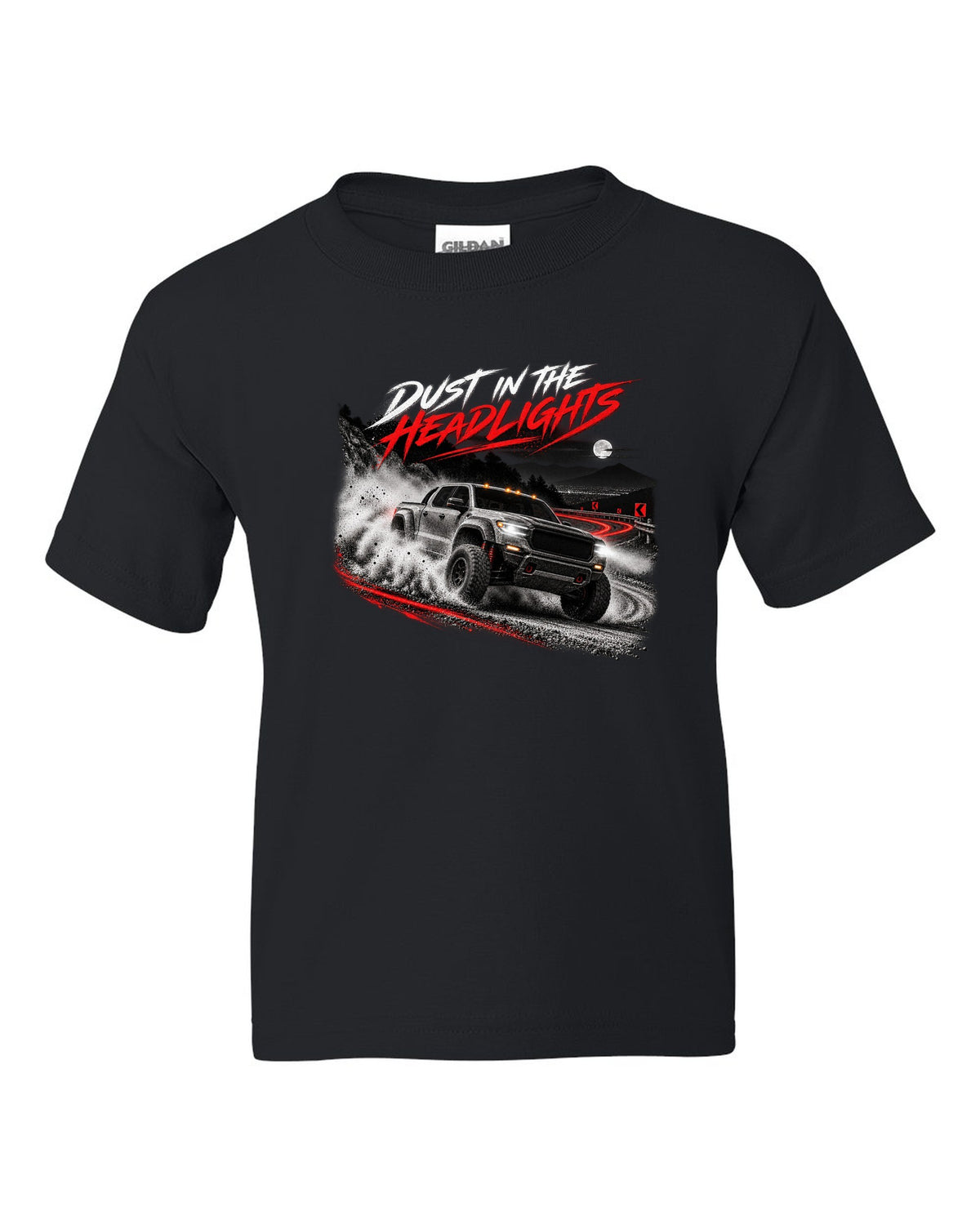 Ford Ranger Raptor 2024 P703 dust night print with Redback, 3.0 TT and 405 HP black kids tee front view with the design
