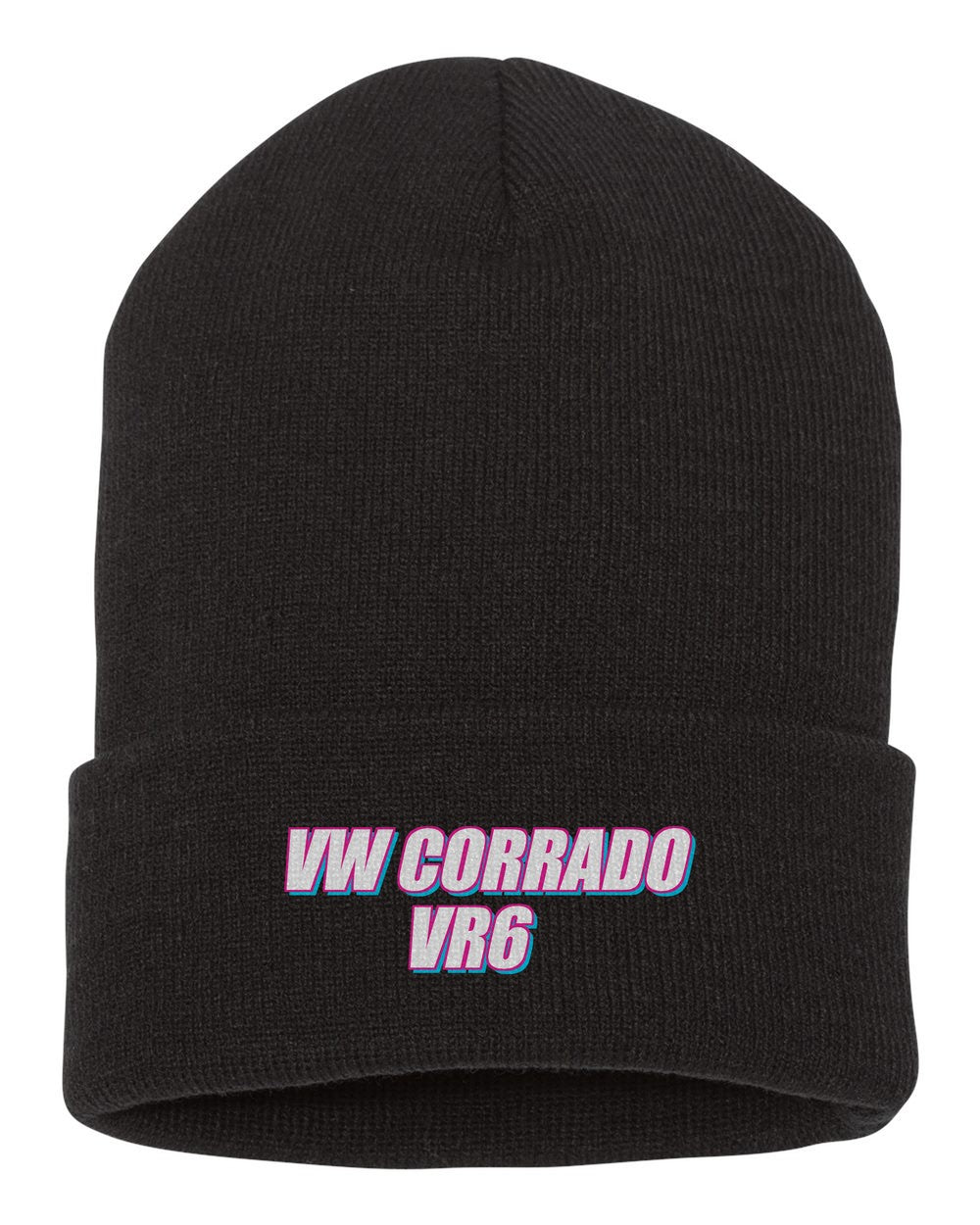 Vw Corrado Vr6 black beanie front view with car name