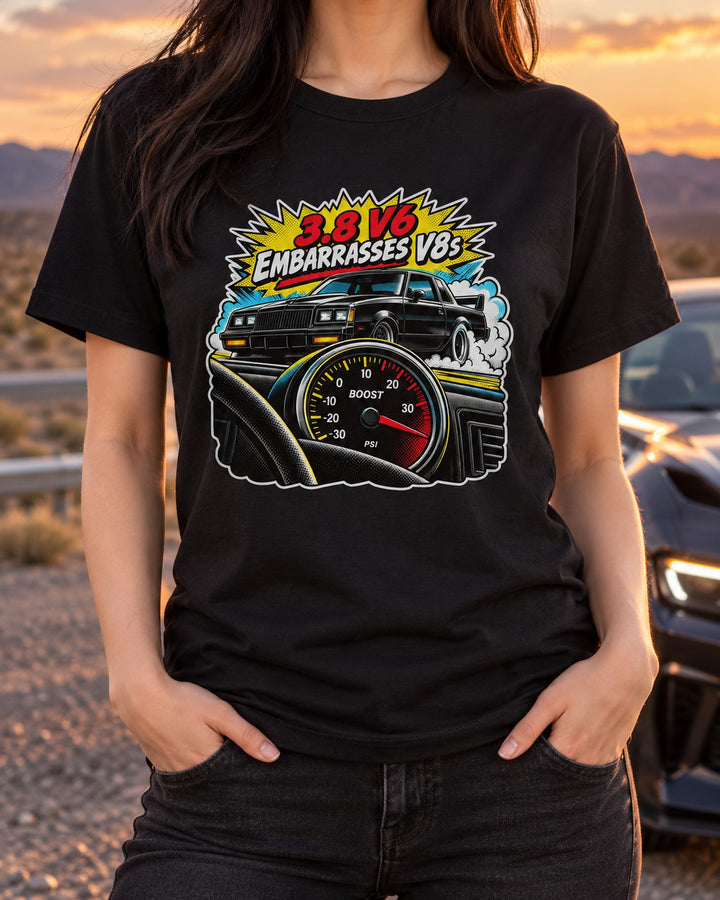 Buick Grand National 1987 Pop Art Shirt, Turbo V6 Car Tee T-Shirt Black worn hero