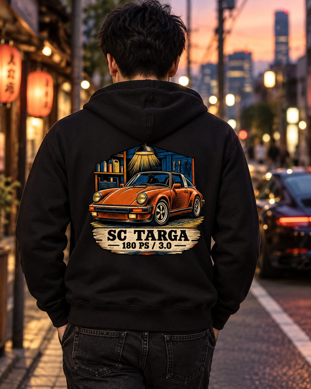 Blueprint Porsche 356 A 1.6 L Flat-Four Shirt, Car Guy Gift Zip Hoodie Black worn hero