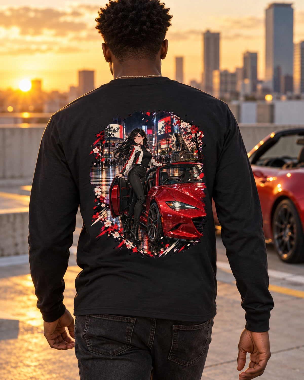 Mazda MX-5 ND Anime Girl Shirt, Hoodie & More Long Sleeve Black worn hero