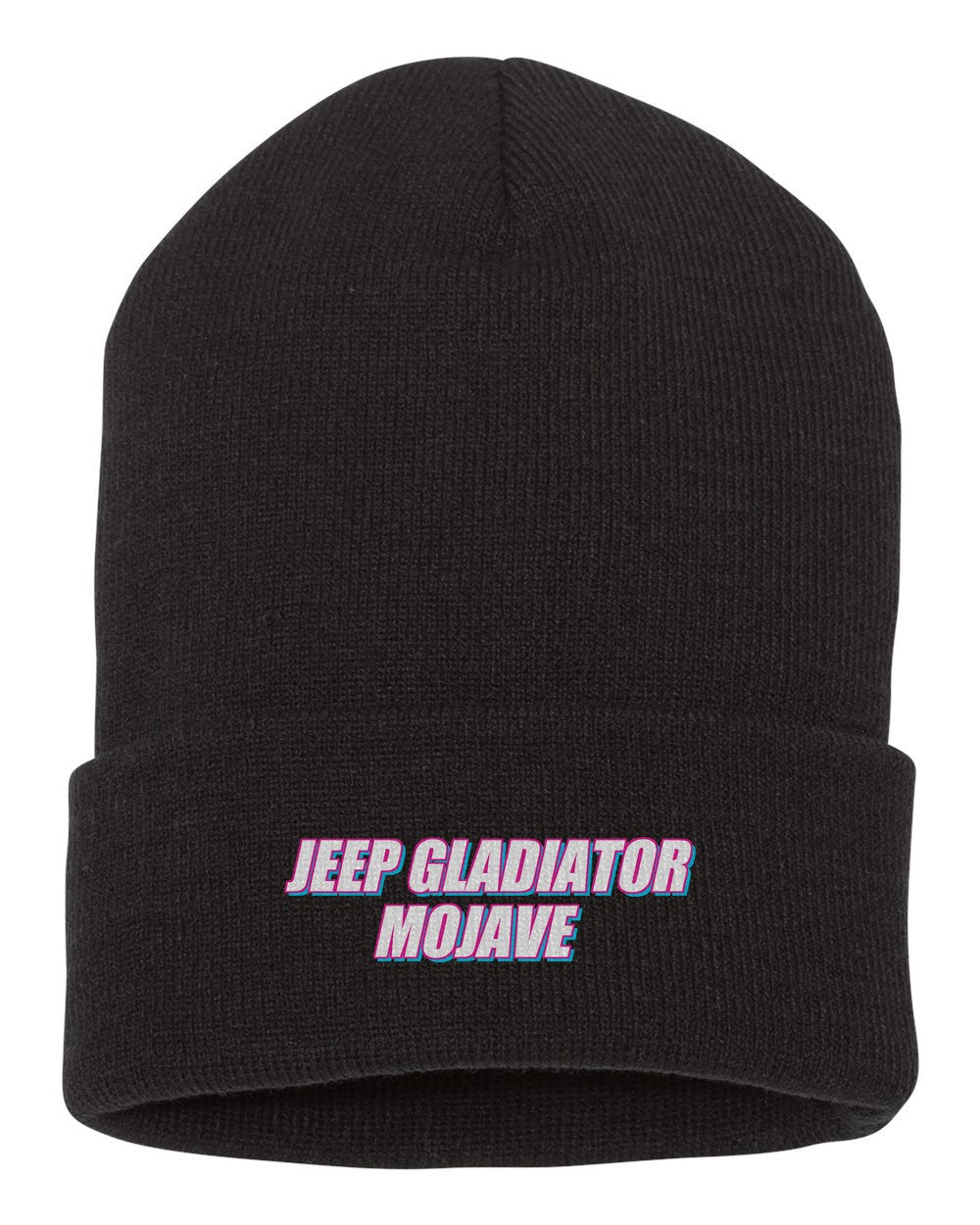 Jeep Gladiator Mojave black beanie front view with car name