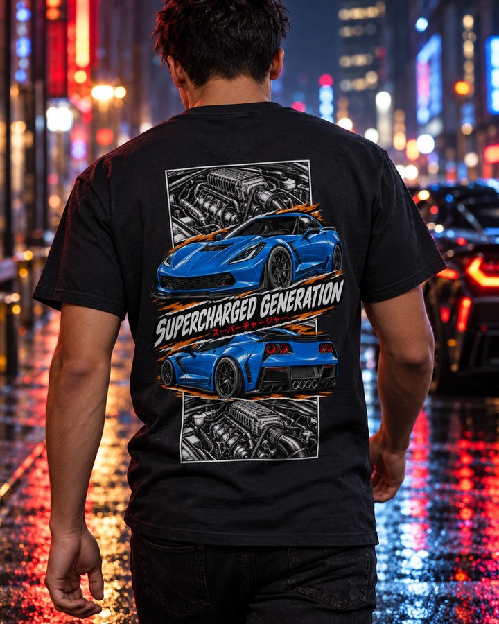 Corvette C7 Z06 Torn Poster Full-Back Graphic Tee T-Shirt Black worn hero
