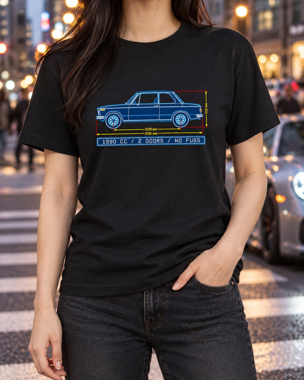 BMW 2002 Turbo Flared Arch Linocut Shirt, 1,672 Built T-Shirt Black worn hero