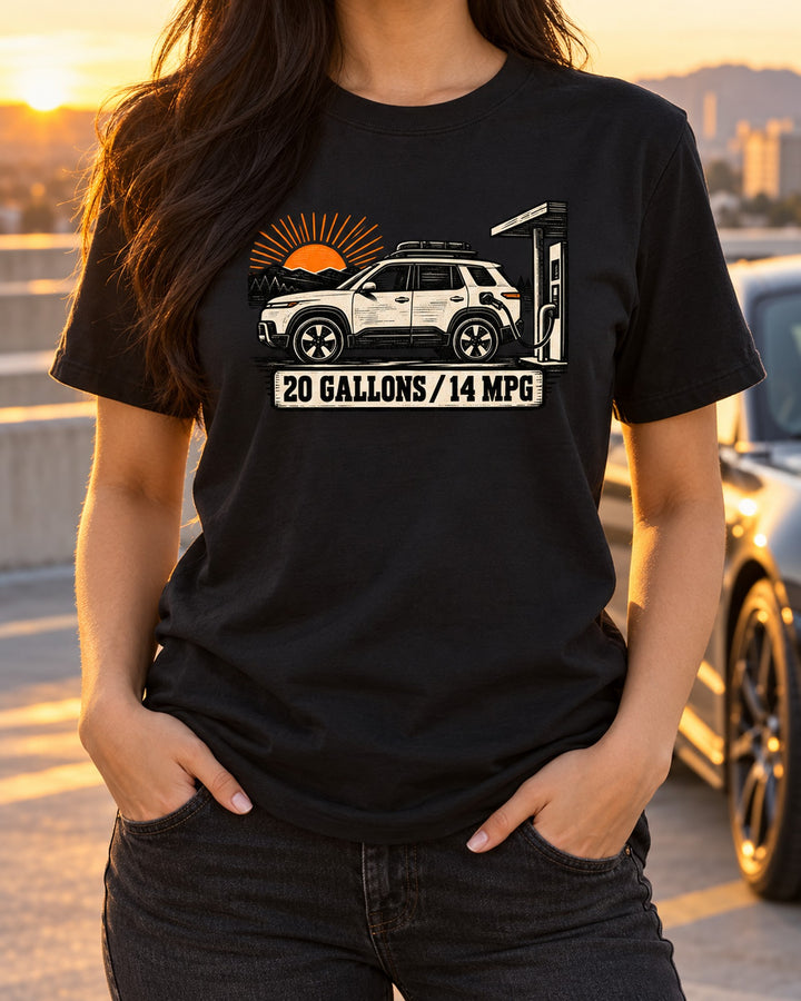 Jeep Grand Cherokee WJ Gas Pump Linocut Shirt T-Shirt Black worn hero