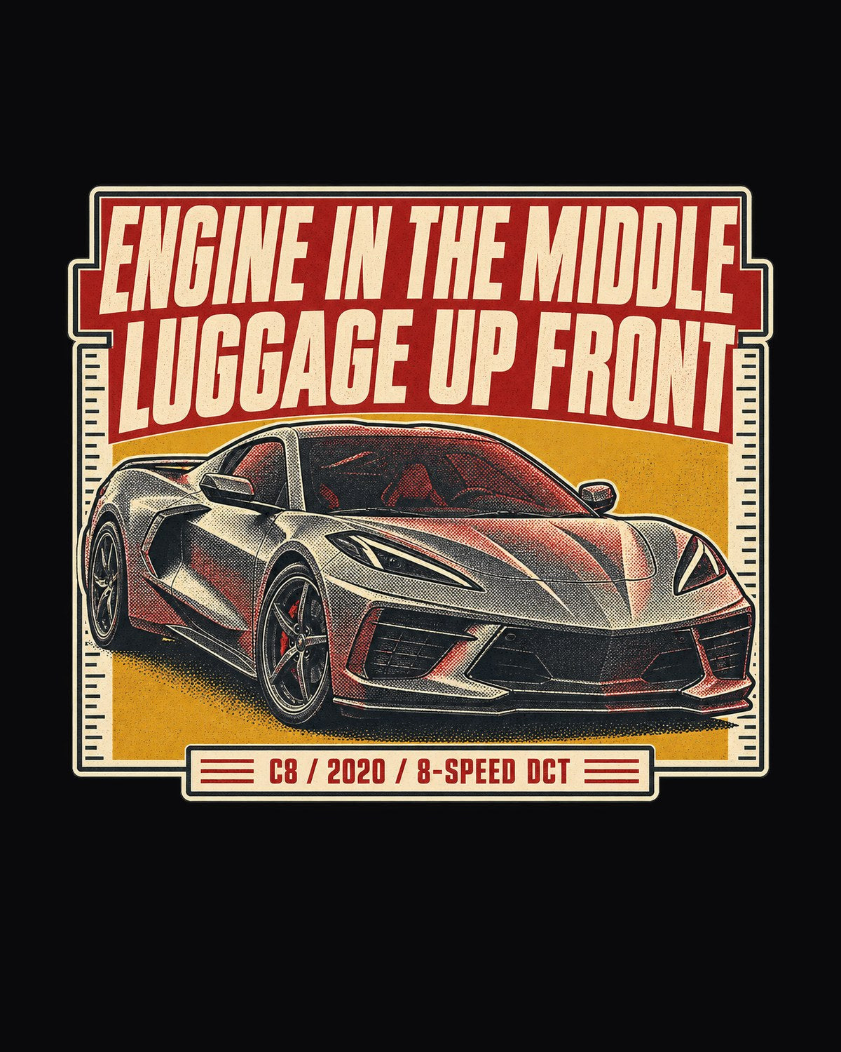Corvette C8 Stingray Halftone Tee, Mid-Engine Car Guy Shirt design only