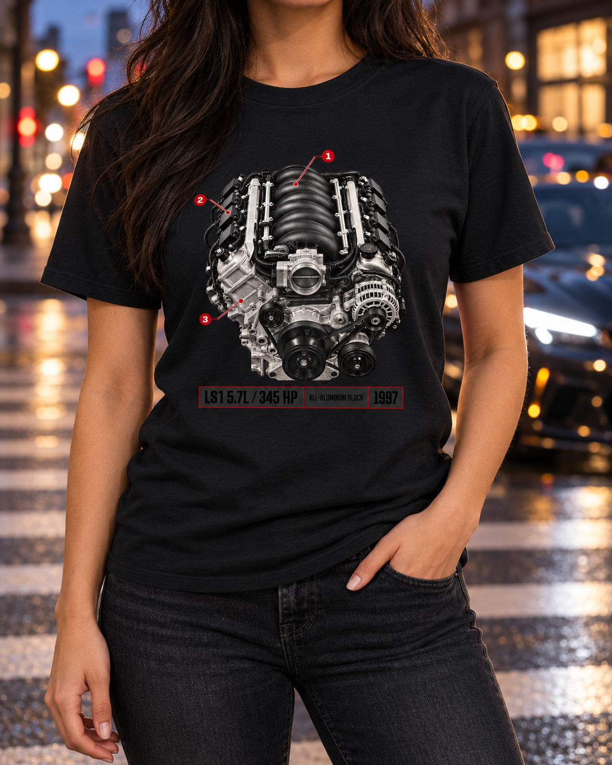 Chevrolet Corvette C5 LS1 Engine Poster Shirt, Car Guy Gift T-Shirt Black worn hero