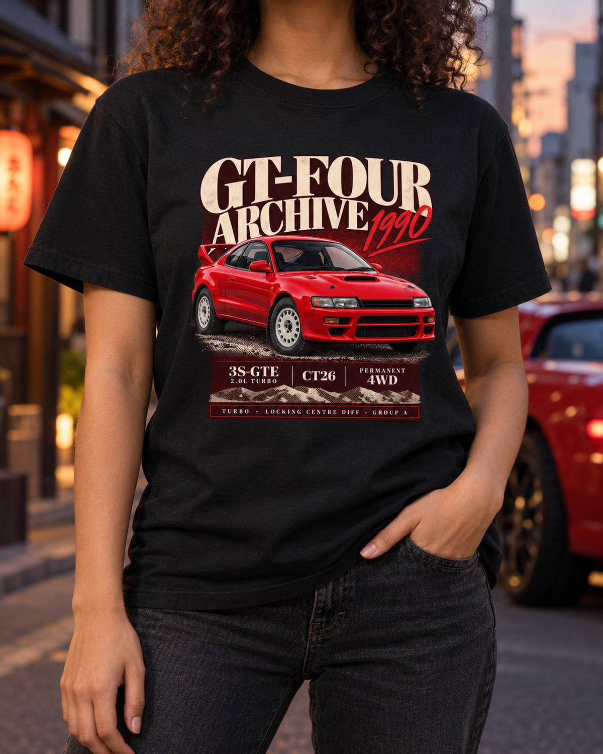 Toyota Celica GT-Four ST185 Group A Archive Shirt, 3S-GTE T-Shirt Black worn hero