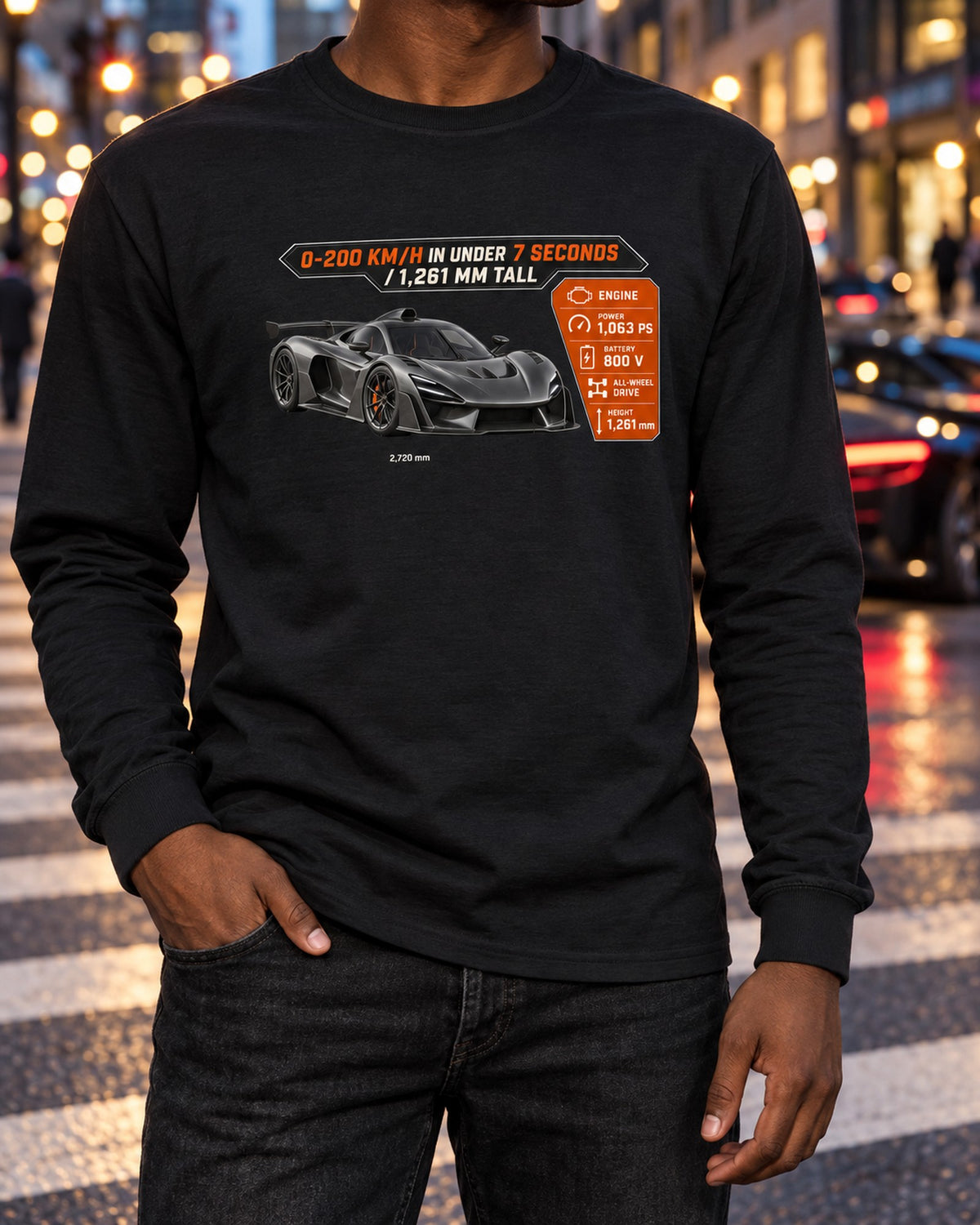 Mercedes-AMG One Spec Poster Shirt, 0-200 km/h Under 7 Seconds Long Sleeve Black worn hero