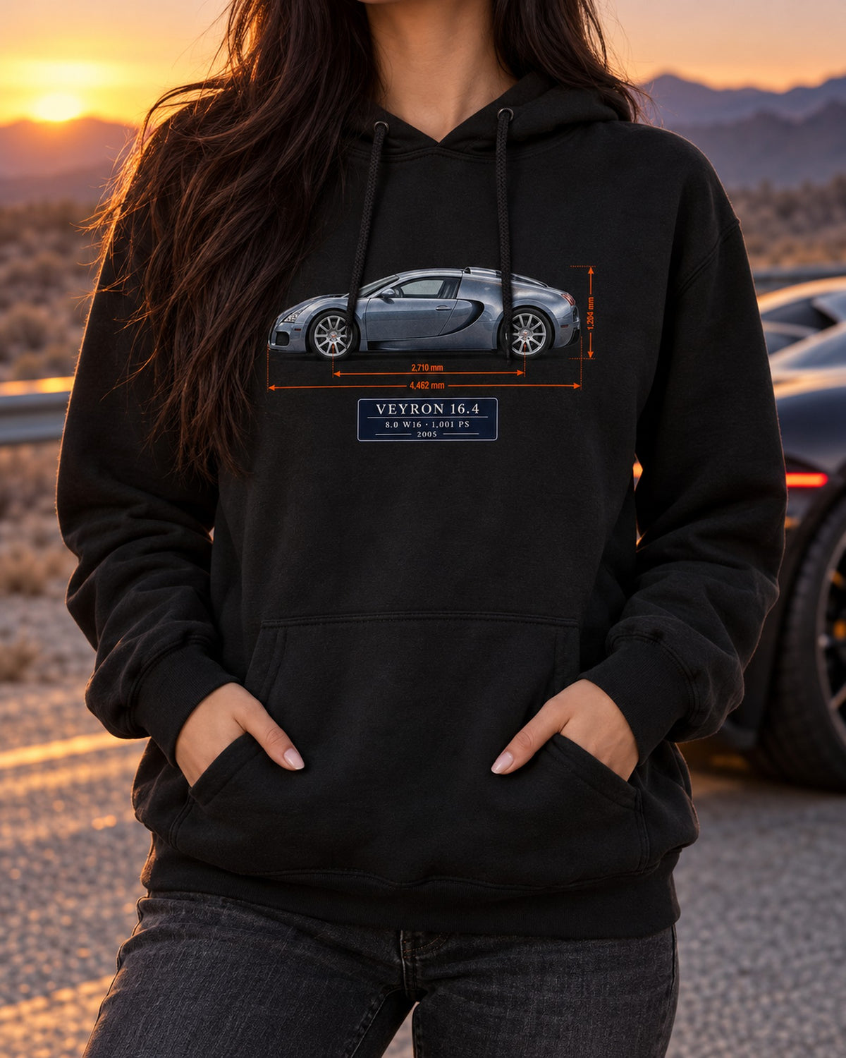 Bugatti Veyron 16.4 Dimension Blueprint Shirt, 8.0 W16 Tee Pull Over Hoodie Black worn hero