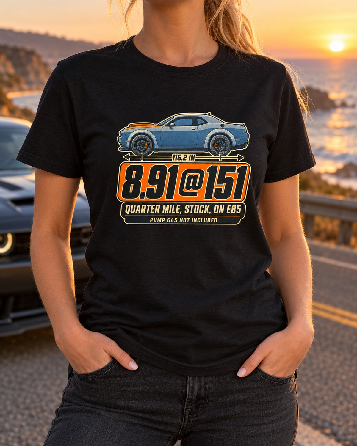 Dodge Challenger Demon 170 8.91 Quarter Mile Halftone Tee T-Shirt Black worn hero