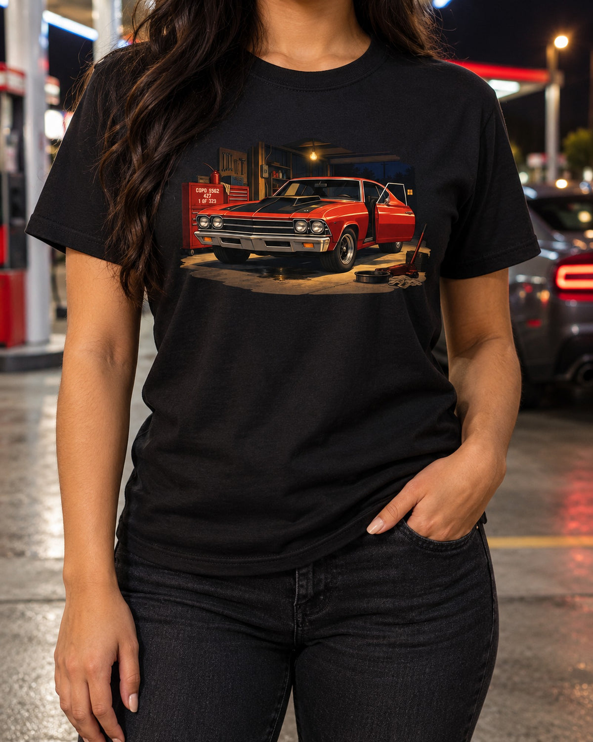 1969 Chevelle COPO 9562 427 Anime Night Garage Shirt, 1 of 323 T-Shirt Black worn hero