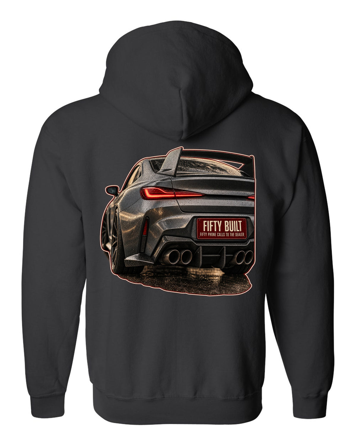 BMW 3.0 CSL 2023 rear light macro print black zip hoodie back view with the design