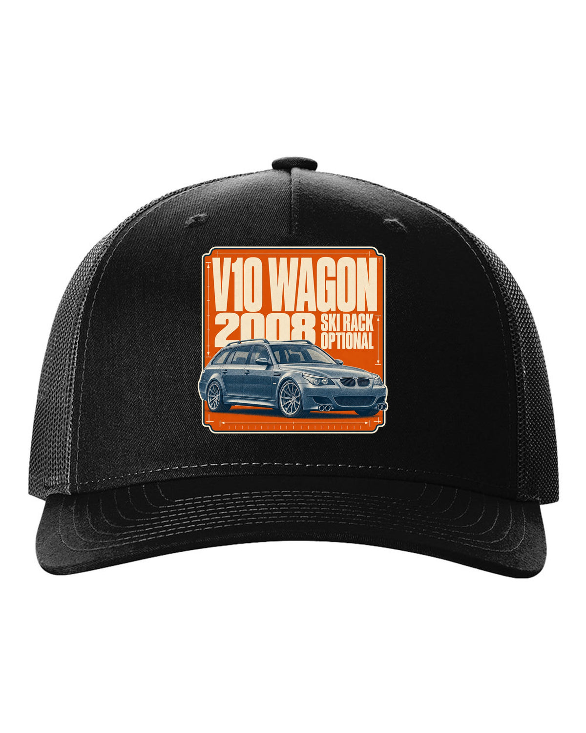 BMW M5 E61 Touring wagon halftone print black hat front view with the design