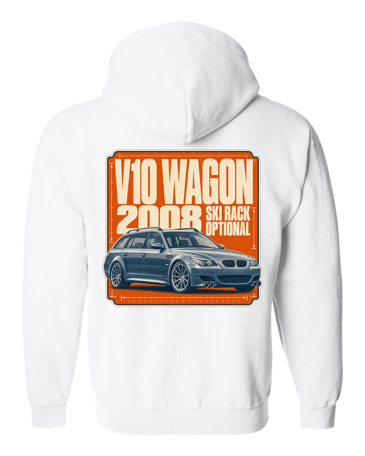 BMW M5 E61 Touring wagon halftone print white zip hoodie back view with the design