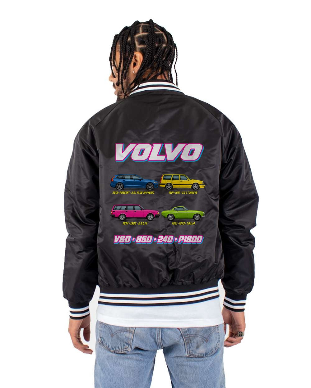 Volvo Performance evolution poster black bomber jacket back view with the design