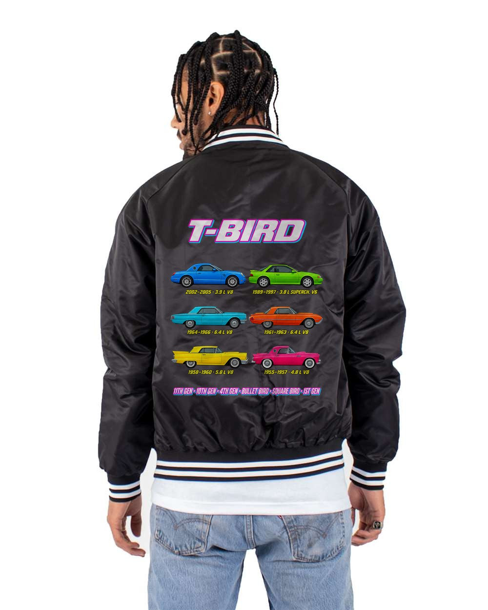 Ford Thunderbird evolution poster black bomber jacket back view with the design