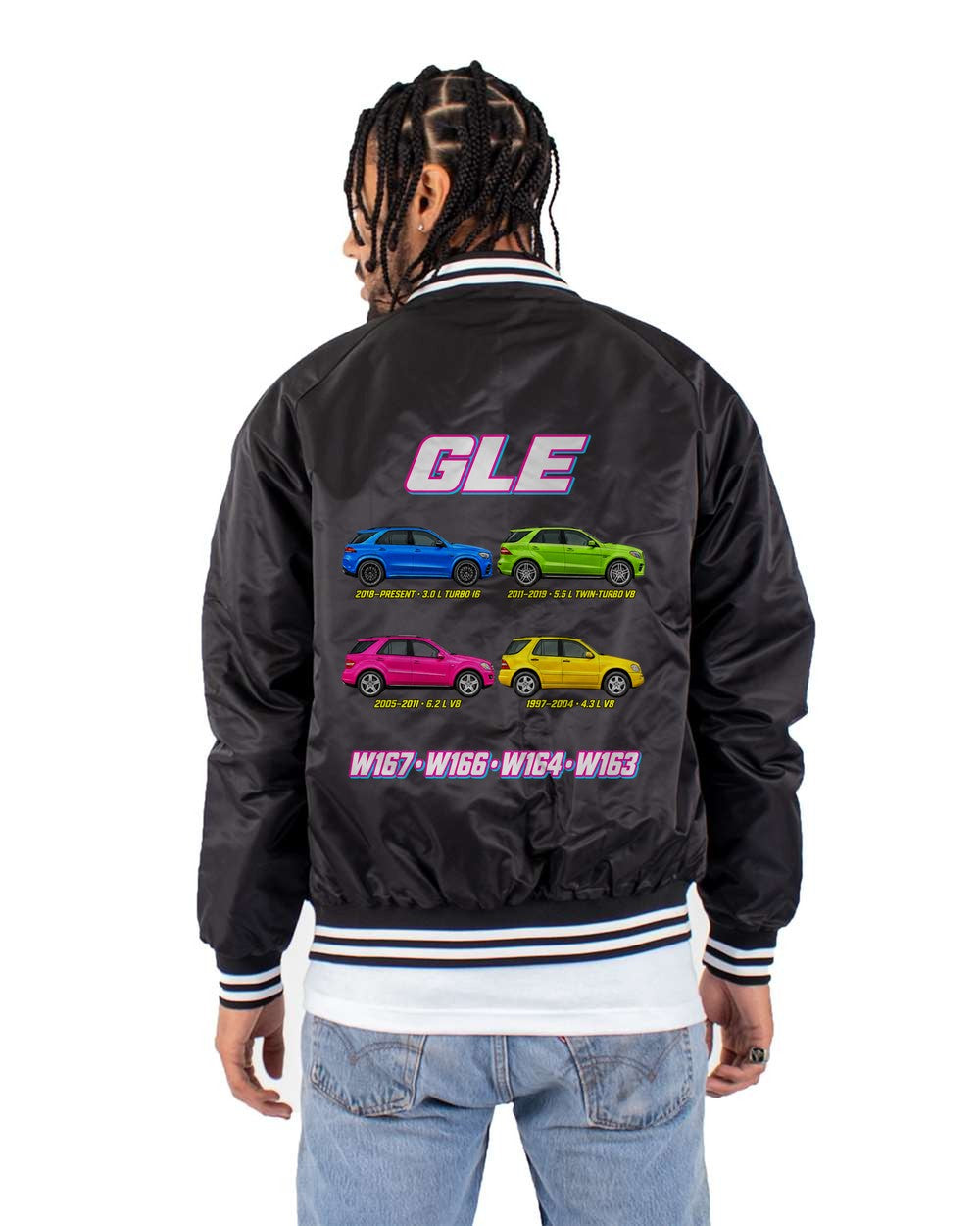 Mercedes GLE ML evolution poster black bomber jacket back view with the design