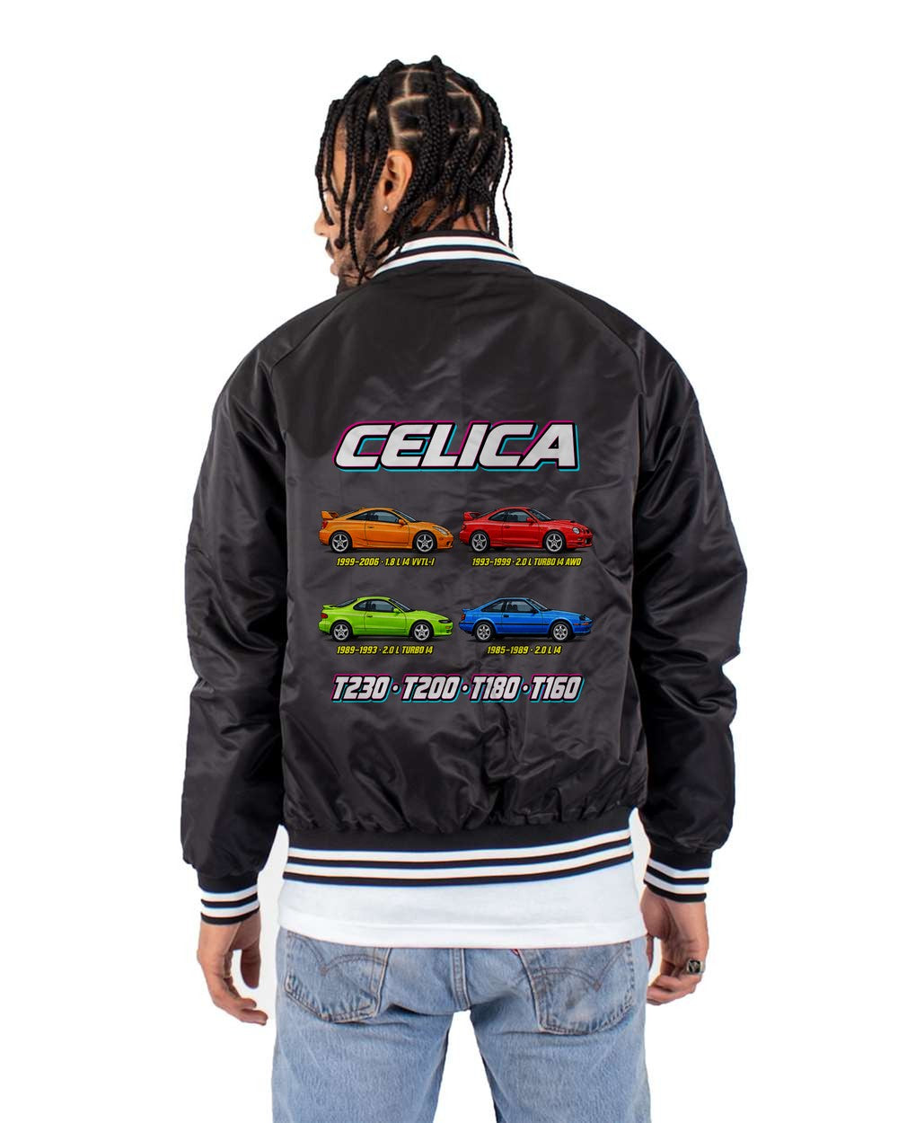 Toyota Celica evolution poster black bomber jacket back view with the design