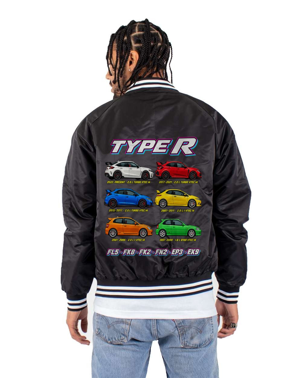 Honda Civic Type R evolution poster black bomber jacket back view with the design