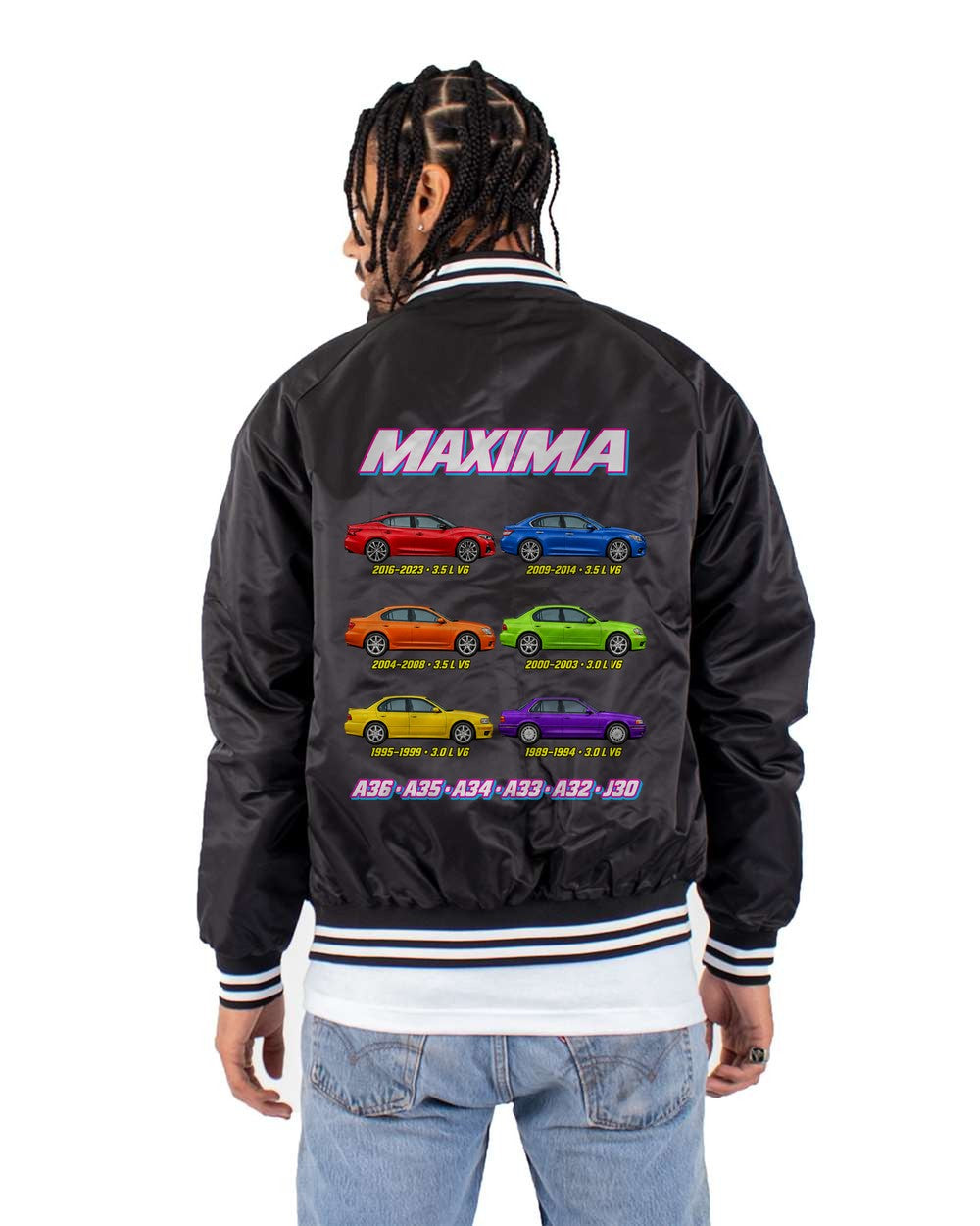 Nissan Maxima evolution poster black bomber jacket back view with the design
