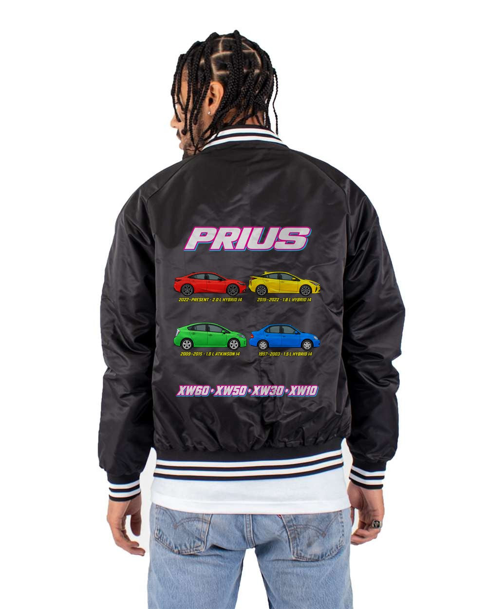 Toyota Prius evolution poster black bomber jacket back view with the design