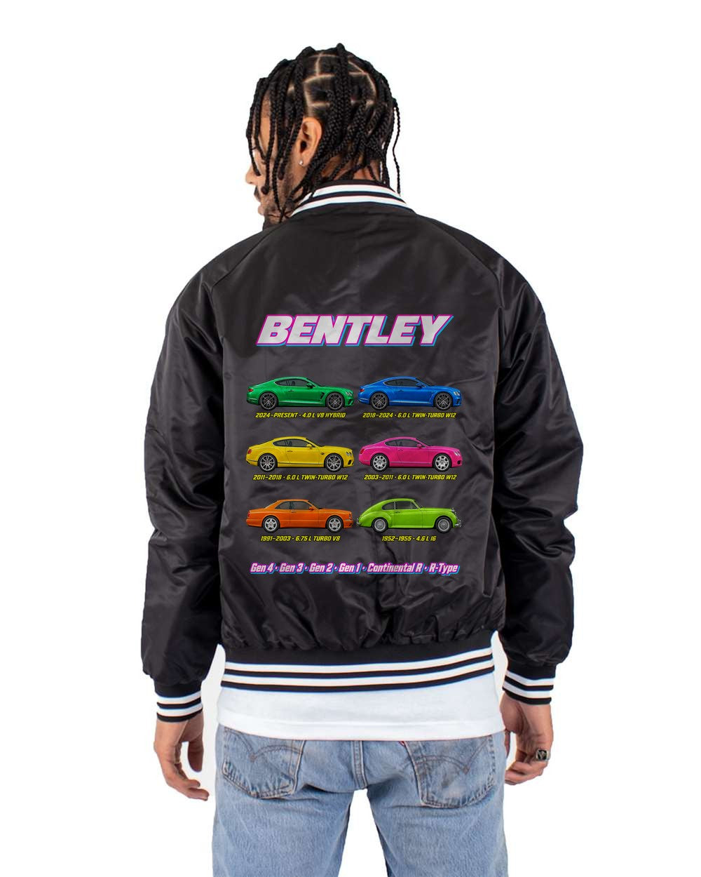 Bentley Continental evolution poster black bomber jacket back view with the design