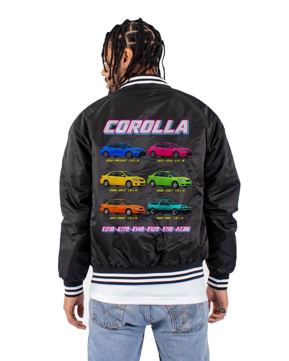 Toyota Corolla evolution poster black bomber jacket back view with the design