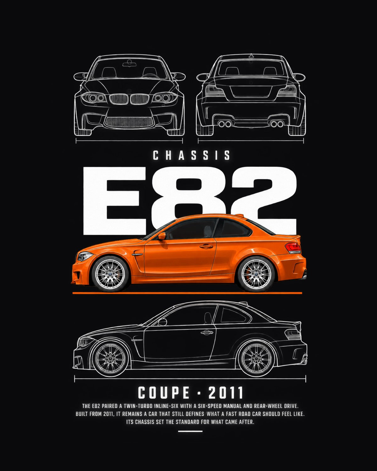 BMW E82 1 Series M coupe Blueprint Full-Back Graphic Tee, E82 Chassis Code design only
