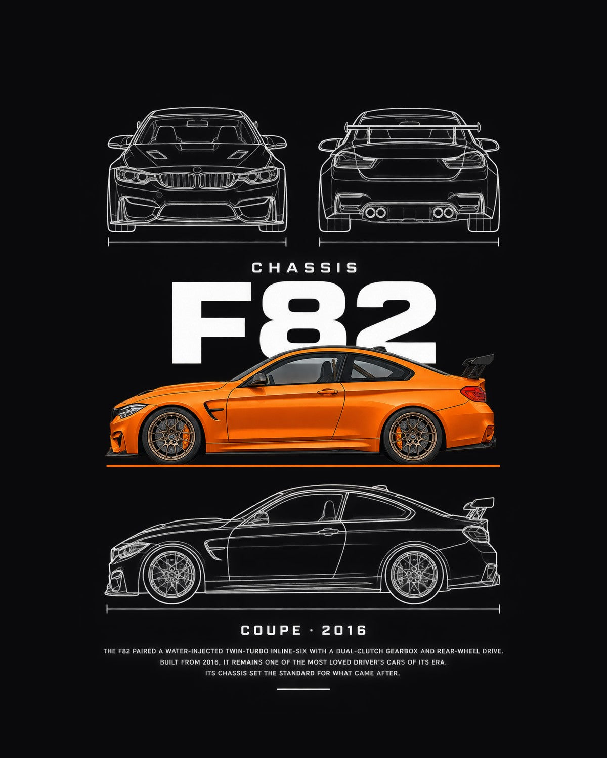 BMW F82 M4 GTS coupe Blueprint Full-Back Graphic Tee, F82 Chassis Code design only