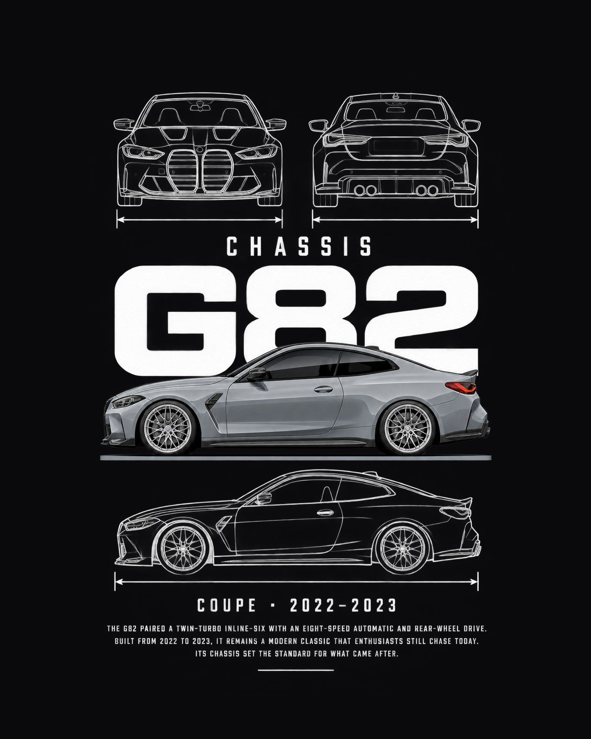 BMW G82 M4 CSL coupe Blueprint Full-Back Graphic Tee, G82 Chassis Code design only