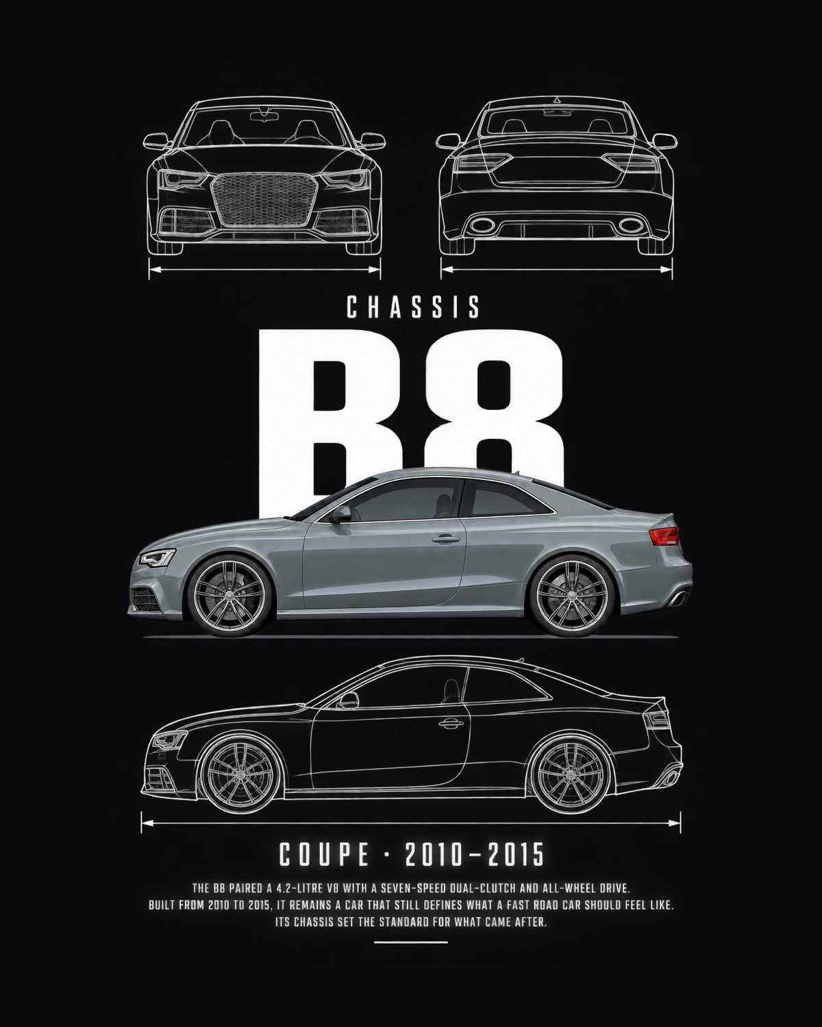 Audi B8 RS5 coupe Blueprint Full-Back Graphic Tee, B8 Chassis Code design only