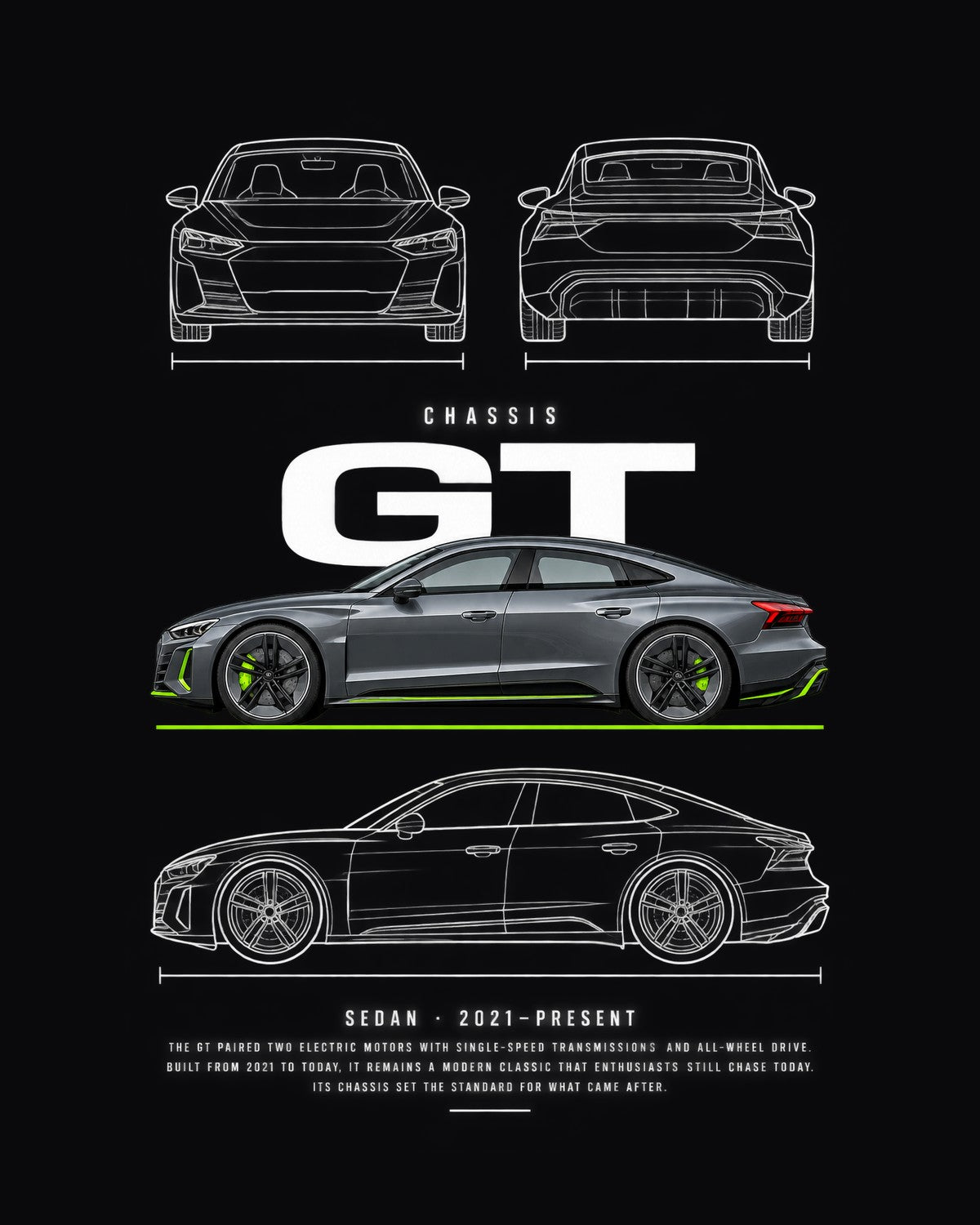 Audi e-tron GT Blueprint Full-Back Graphic Tee, GT Chassis Code design only