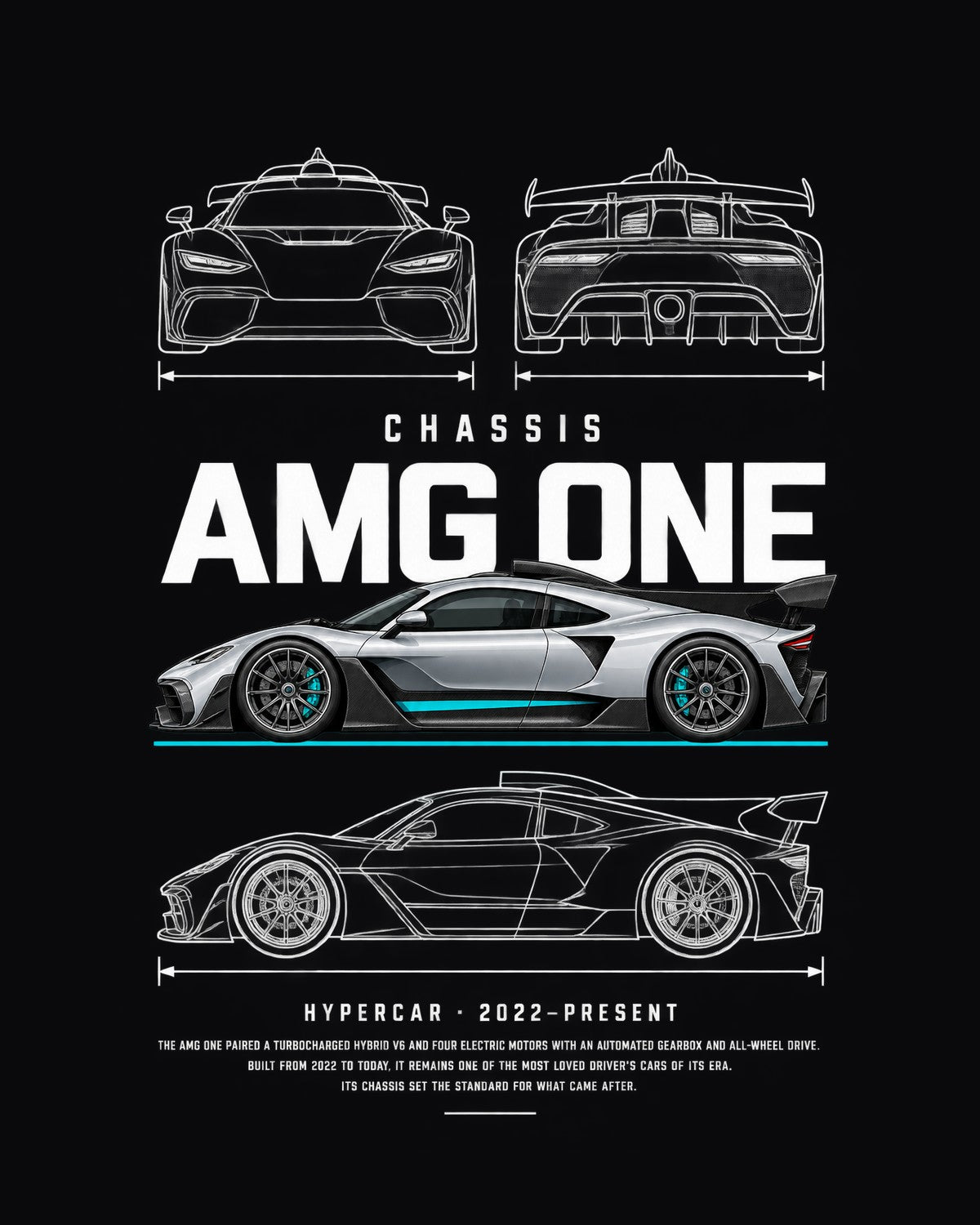 Mercedes-AMG ONE hypercar Blueprint Full-Back Graphic Tee, AMG ONE Chassis Code design only