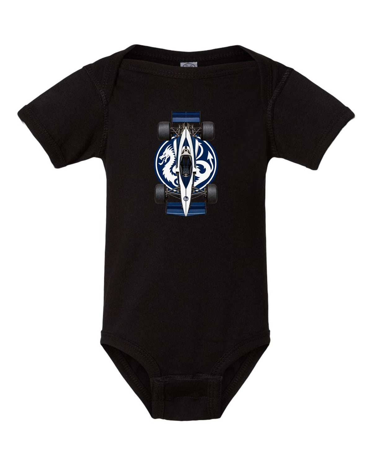 Brabham BT52 1983 Formula 1 overhead poster artwork black baby onesie front view with the design