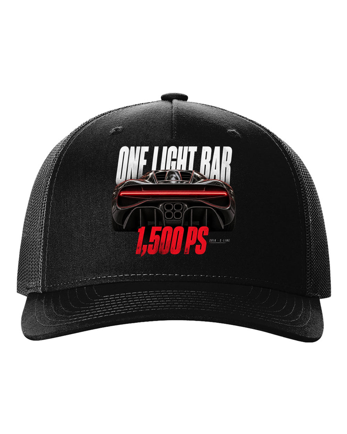 Bugatti Chiron 2016 light bar taillight macro black hat front view with the design