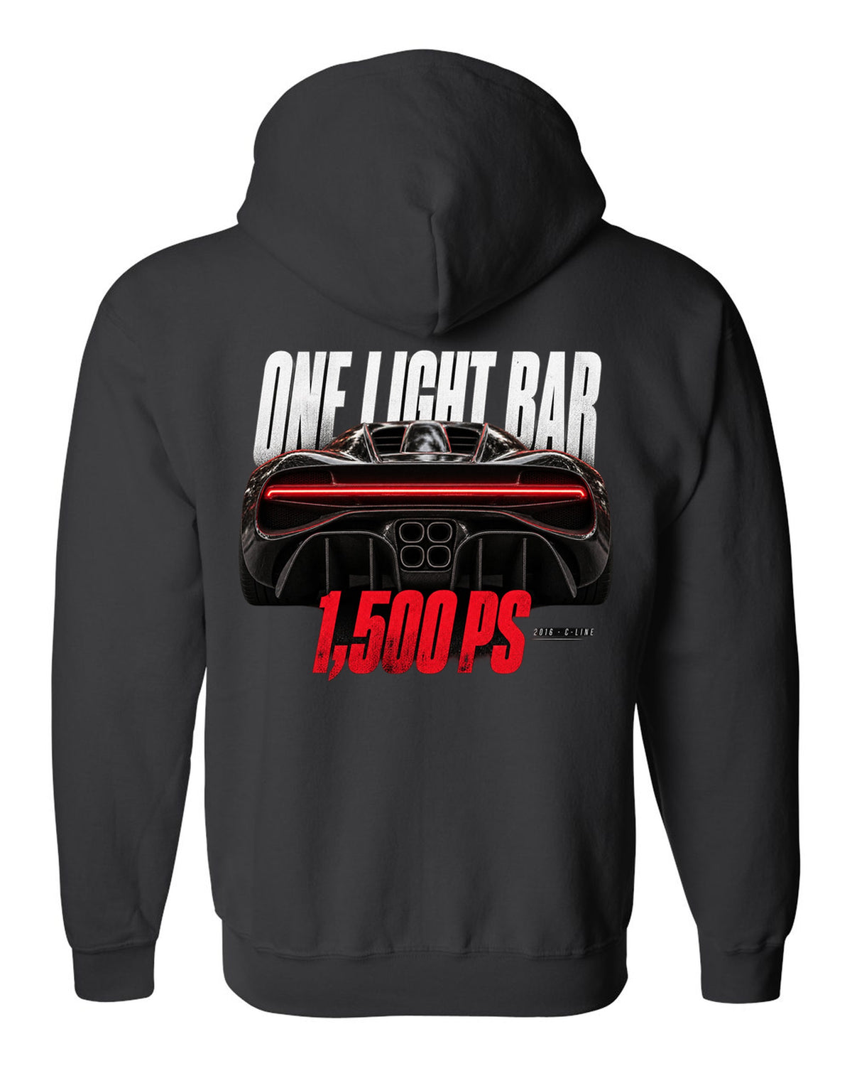 Bugatti Chiron 2016 light bar taillight macro black zip hoodie back view with the design